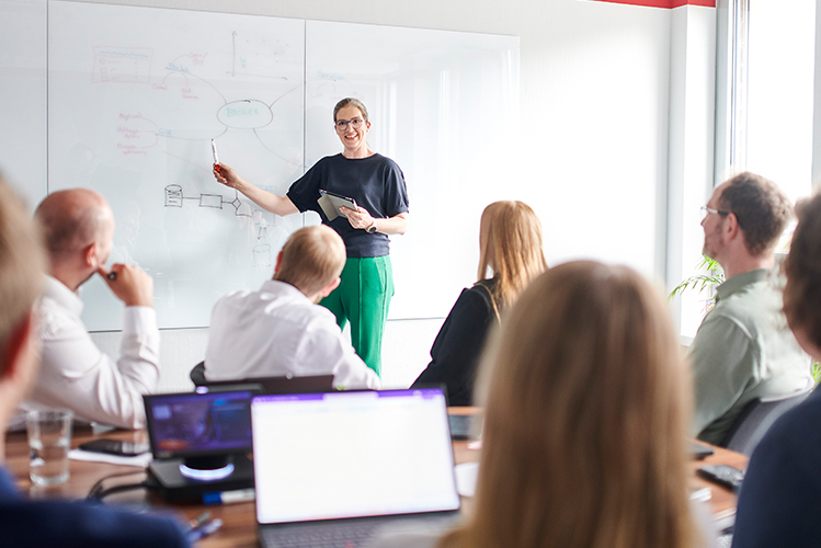Workshop zur Business Analyse und zum Requirements Engineering mit Präsentation von Anforderungen und Projektzielen vor mehreren Teilnehmenden.