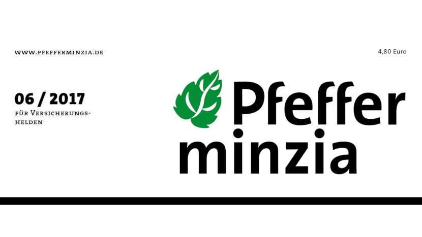 Der Kopf des Magazins Pfefferminzia zeigt das Logo mit einem grünen Blatt